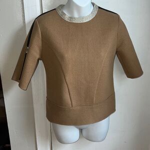 ERMANNA Tan Knit Structured Career Wear Top-38